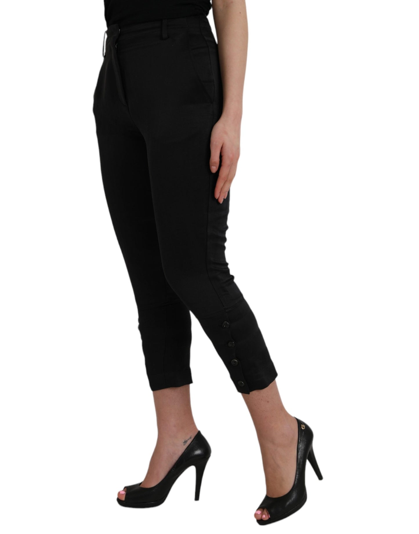 Ermanno Scervino Black High Waist Capri Cropped Pants Ermanno Scervino