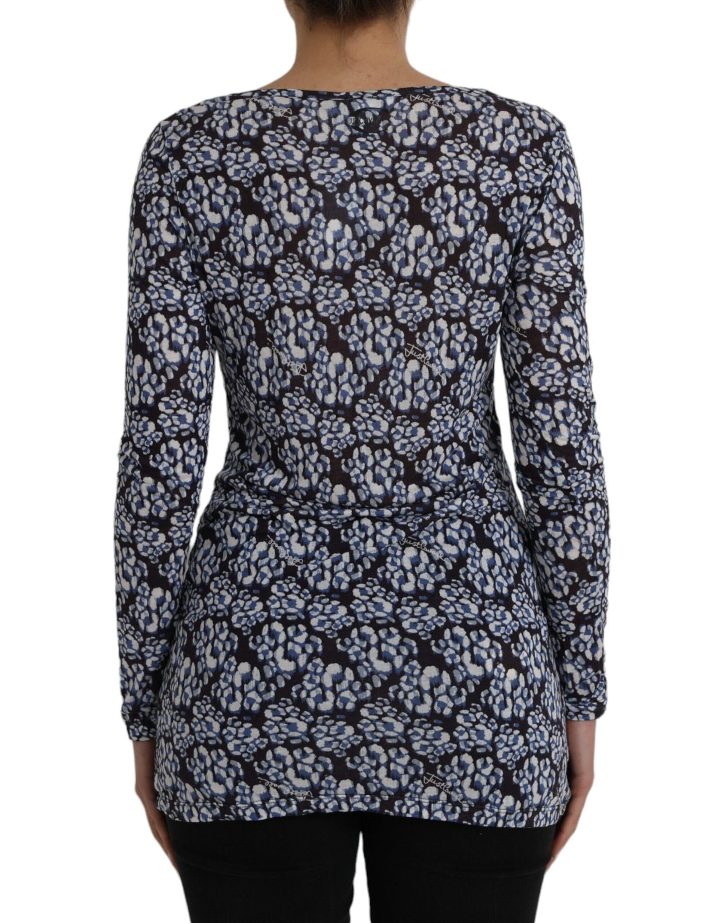 Just Cavalli Blue Floral Lace Long Sleeves Top Underwear Blouse Just Cavalli