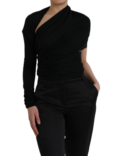 Dolce & Gabbana Black Wool Cutout Asymmetric Long Sleeve Top Dolce & Gabbana