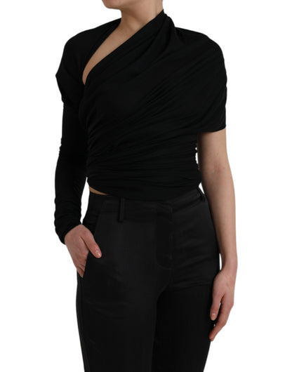 Dolce & Gabbana Black Wool Cutout Asymmetric Long Sleeve Top Dolce & Gabbana