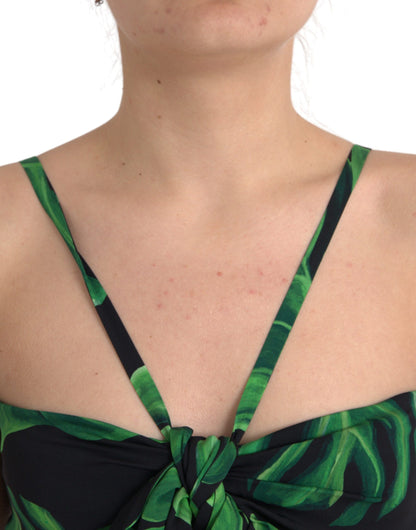 Dolce & Gabbana Black Green Leaf Silk Halter Cropped Top Dolce & Gabbana