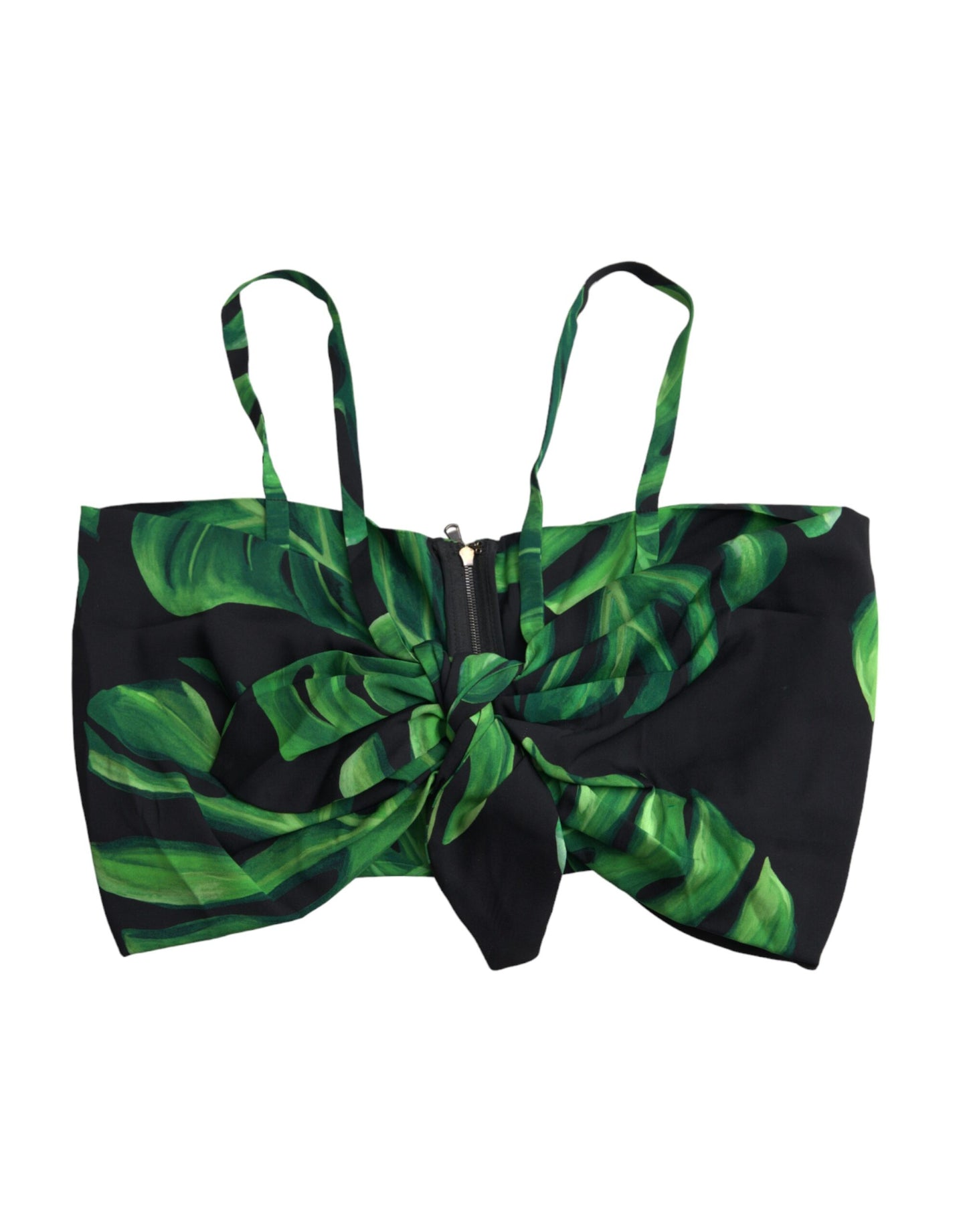 Dolce & Gabbana Black Green Leaf Silk Halter Cropped Top Dolce & Gabbana