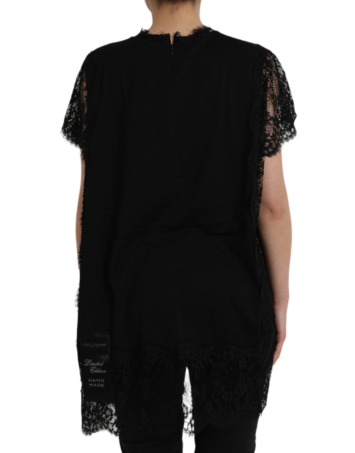 Dolce & Gabbana Black Sacred Heart Print Cotton Lace T-shirt Dolce & Gabbana