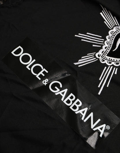 Dolce & Gabbana Black Sacred Heart Print Cotton Lace T-shirt Dolce & Gabbana