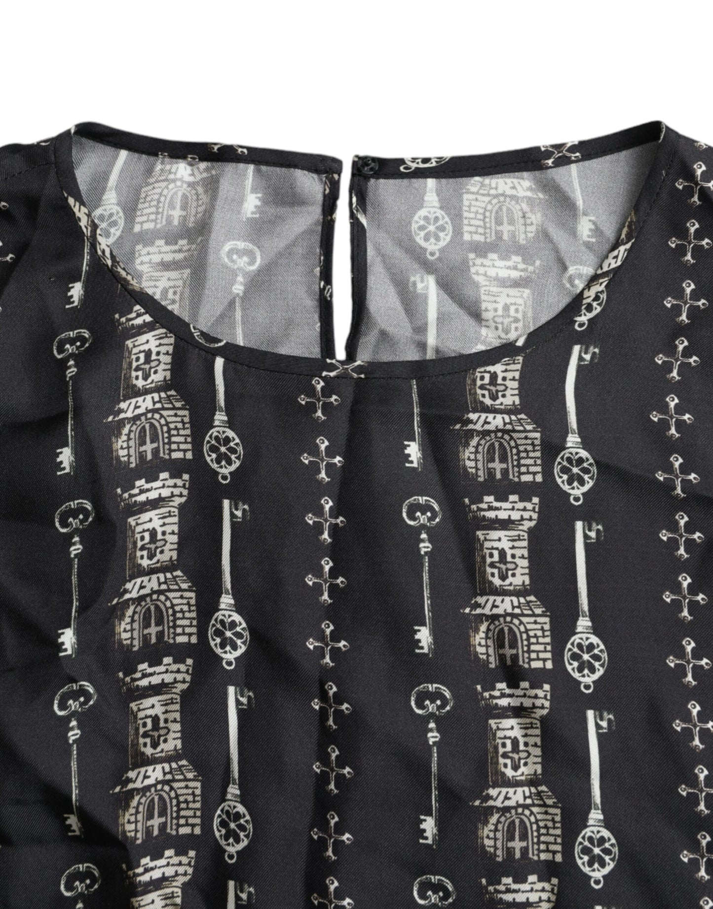 Dolce & Gabbana Black Key Castle Print Silk Blouse T-shirt Dolce & Gabbana