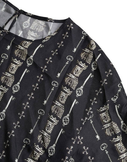 Dolce & Gabbana Black Key Castle Print Silk Blouse T-shirt Dolce & Gabbana