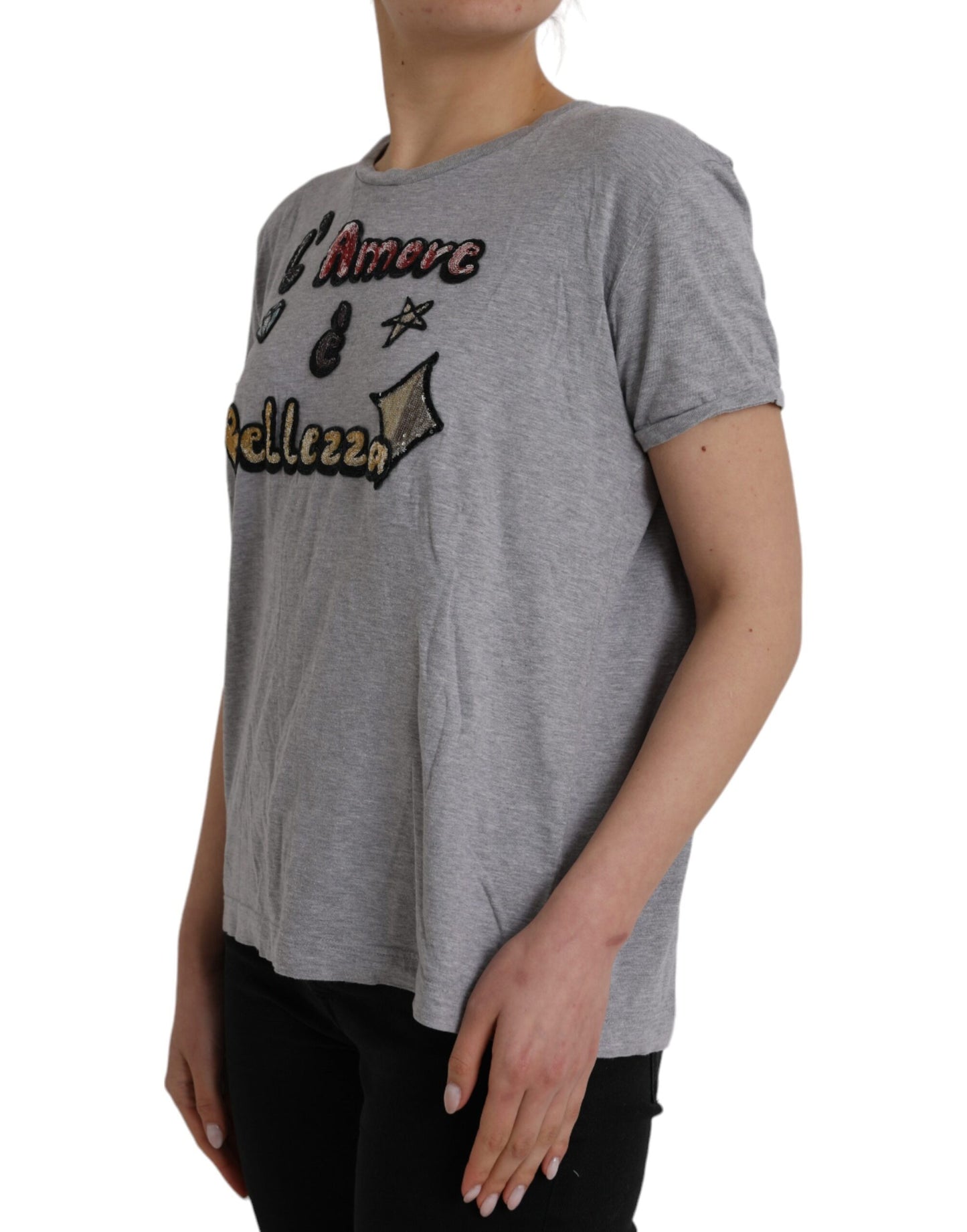 Dolce & Gabbana Gray Cotton L'Amore E'Bellezza Top T-shirt Dolce & Gabbana