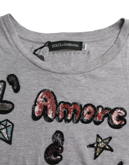 Dolce & Gabbana Gray Cotton L'Amore E'Bellezza Top T-shirt Dolce & Gabbana