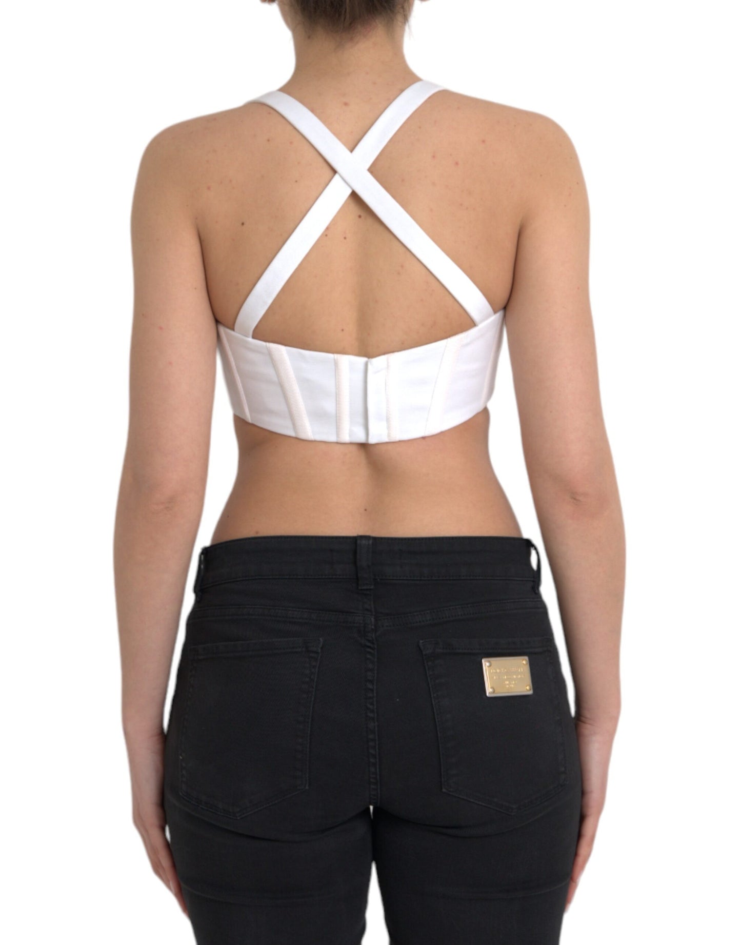 Versace White Viscose Bustier Sleeveless Cropped Top Versace