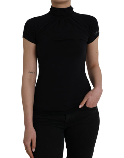 Costume National Black Turtleneck Viscose Short Sleeve Top Costume National