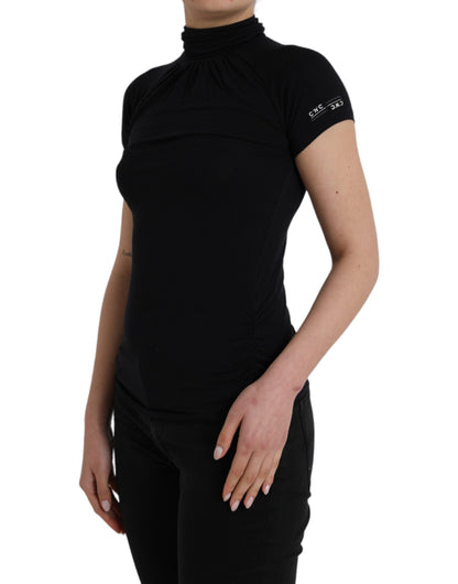 Costume National Black Turtleneck Viscose Short Sleeve Top Costume National