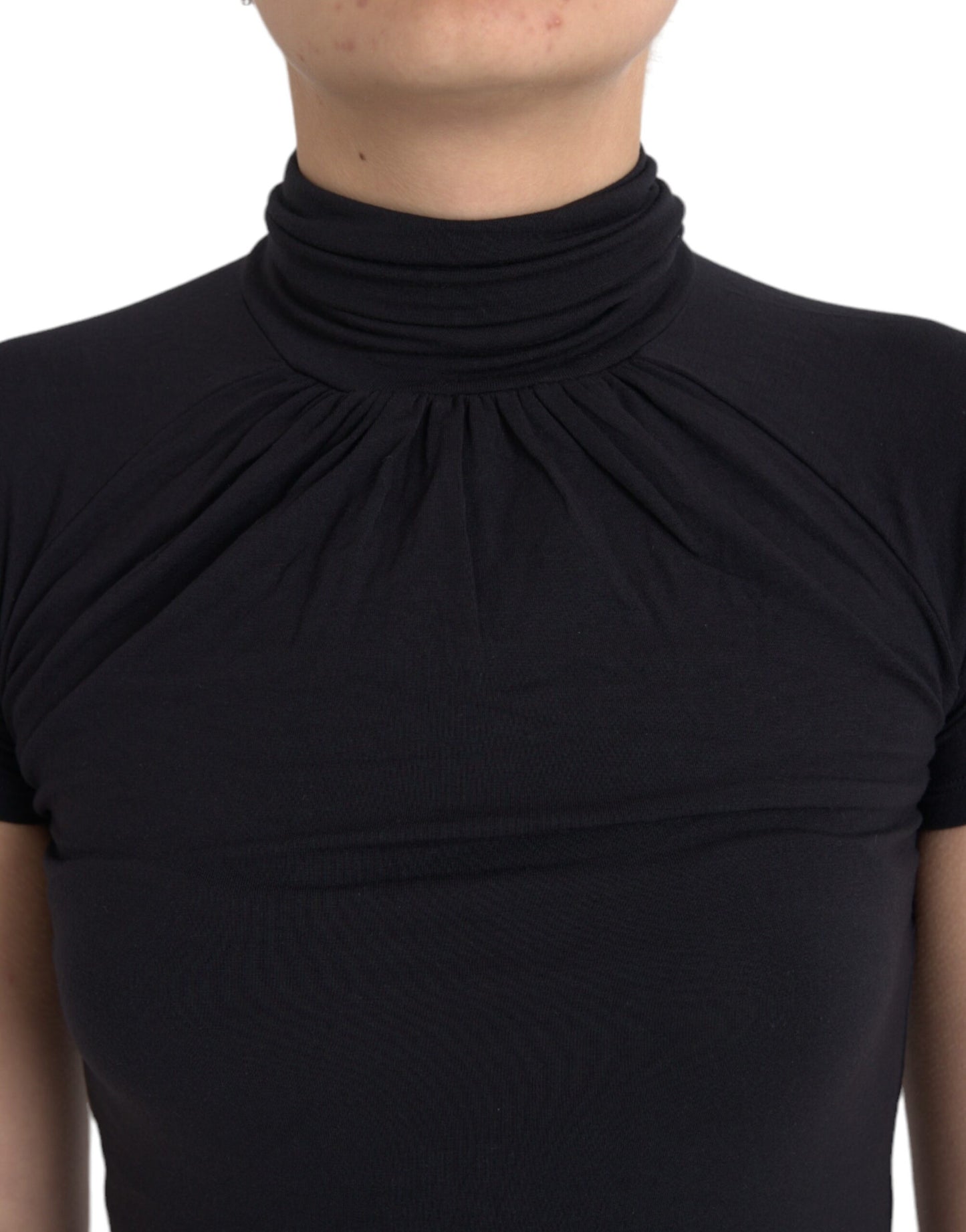 Costume National Black Turtleneck Viscose Short Sleeve Top Costume National