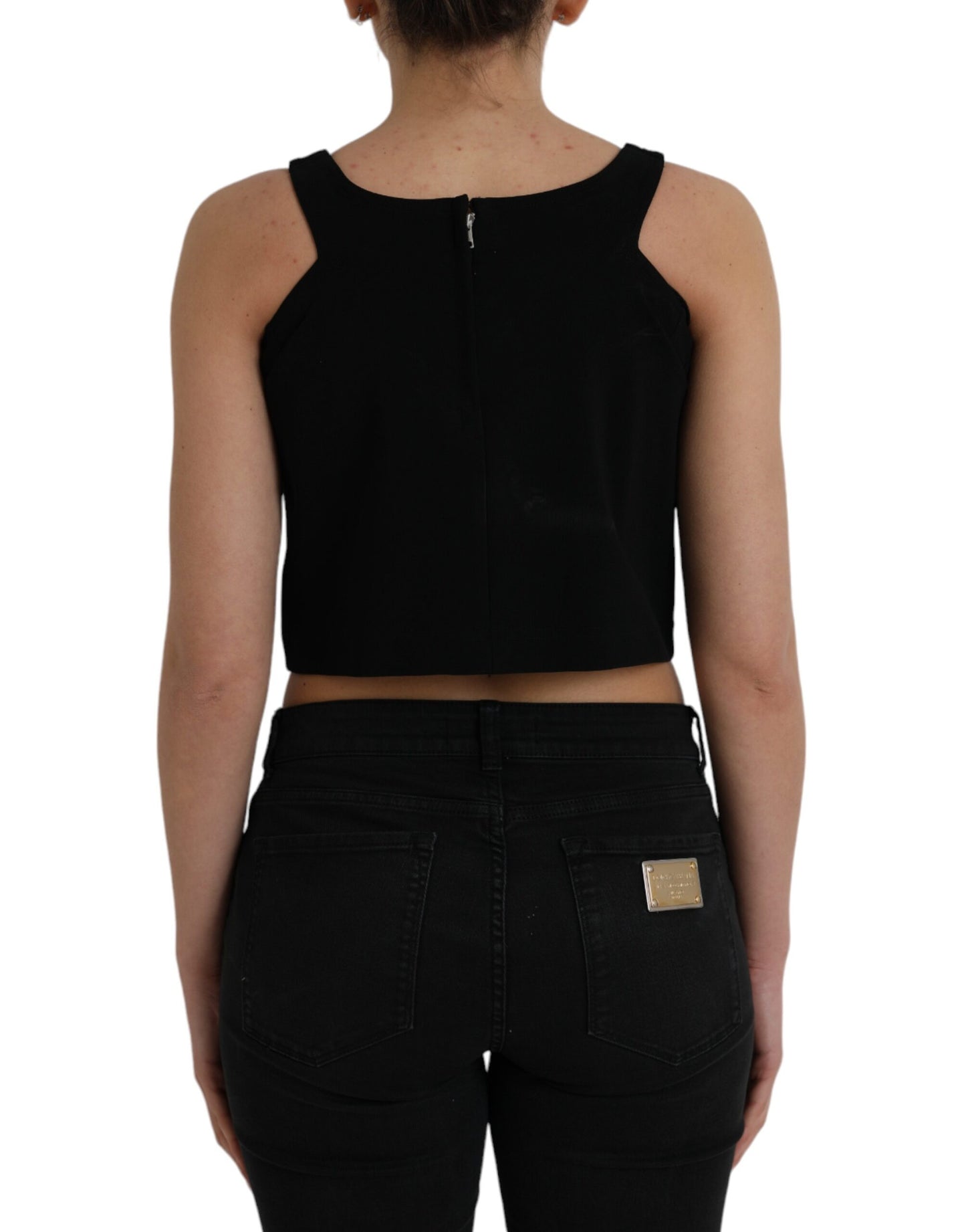 Dolce & Gabbana Black Sleeveless Round Neck Cropped Tank Top Dolce & Gabbana