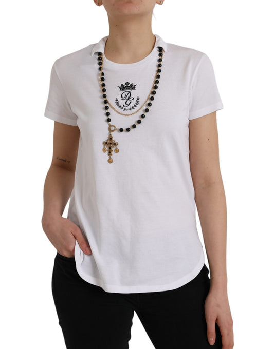 Dolce & Gabbana White Cotton Necklace Short Sleeves T-shirt Dolce & Gabbana