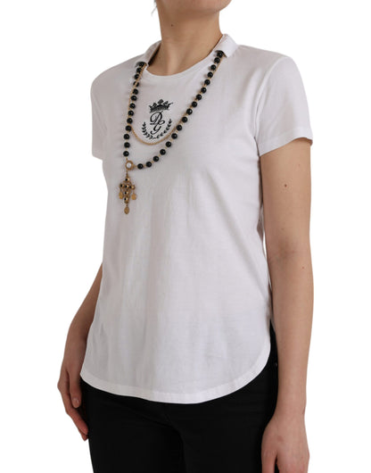 Dolce & Gabbana White Cotton Necklace Short Sleeves T-shirt Dolce & Gabbana