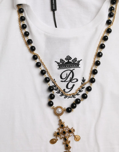 Dolce & Gabbana White Cotton Necklace Short Sleeves T-shirt Dolce & Gabbana