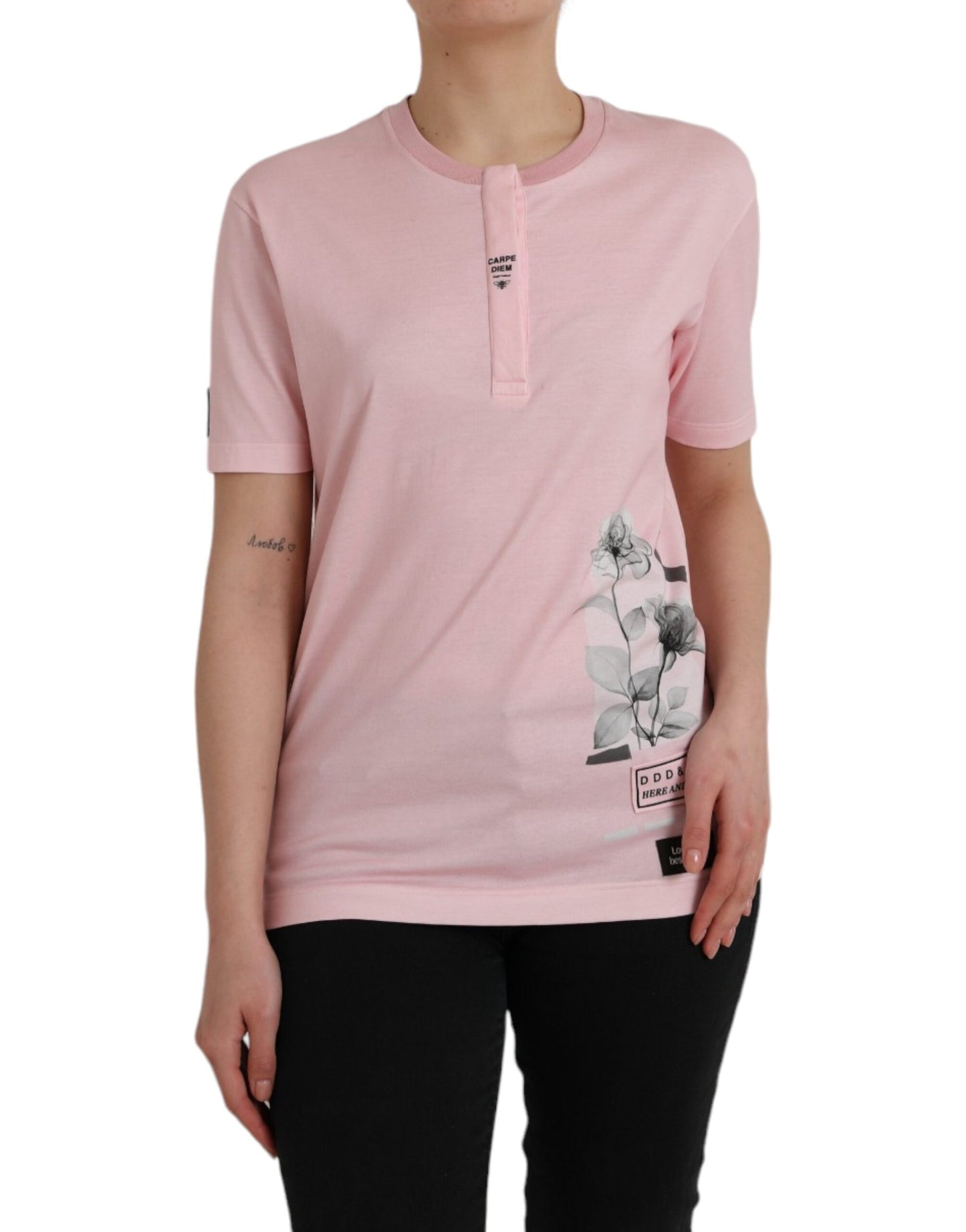 Dolce & Gabbana Pink Floral Print Cotton Short Sleeves T-shirt Dolce & Gabbana