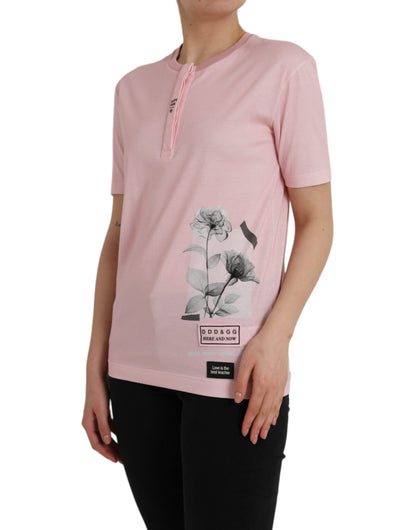 Dolce & Gabbana Pink Floral Print Cotton Short Sleeves T-shirt Dolce & Gabbana