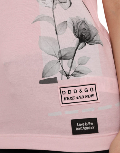 Dolce & Gabbana Pink Floral Print Cotton Short Sleeves T-shirt Dolce & Gabbana