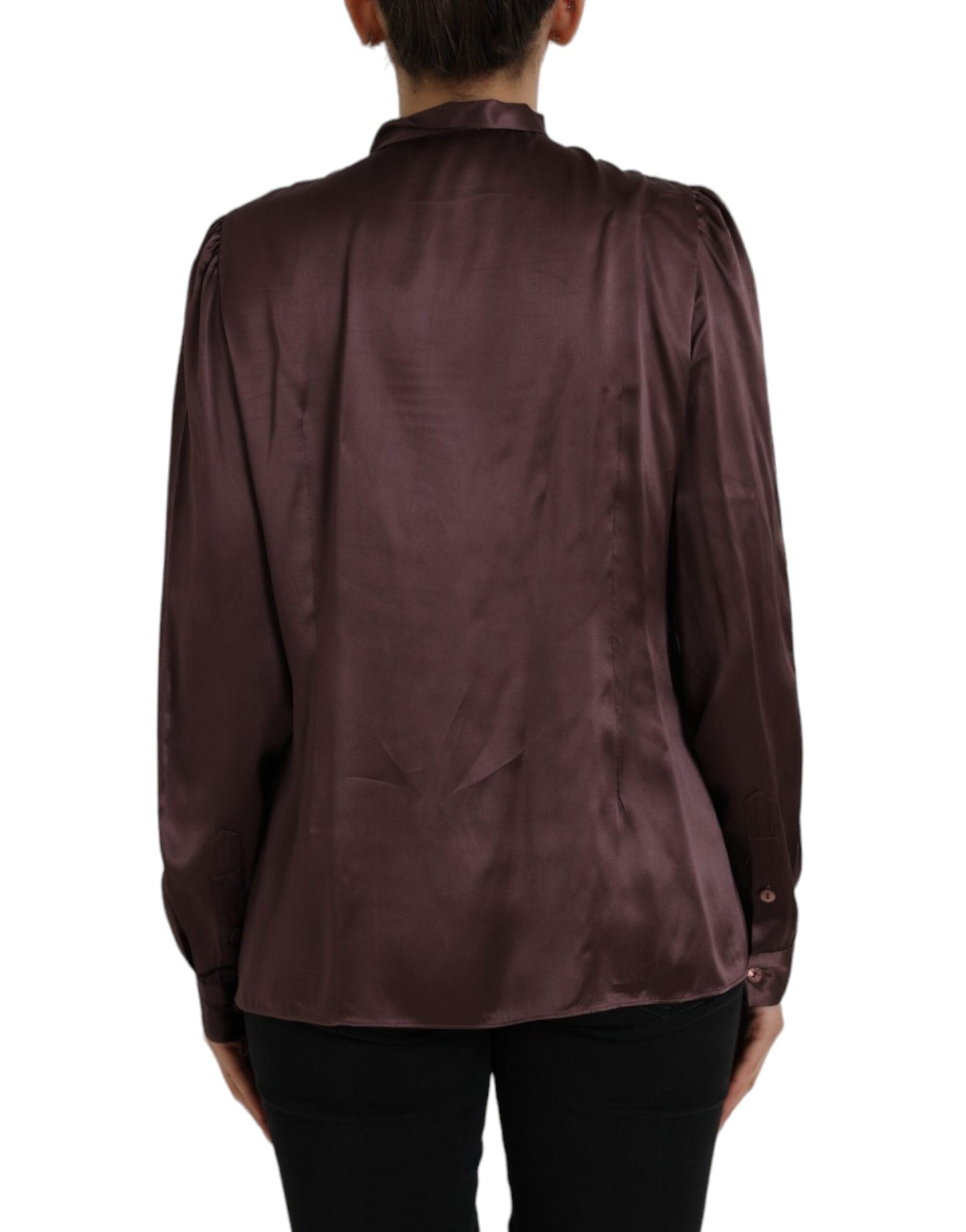 Dolce & Gabbana Brown Ascot Collar Long Sleeve Top Blouse Dolce & Gabbana