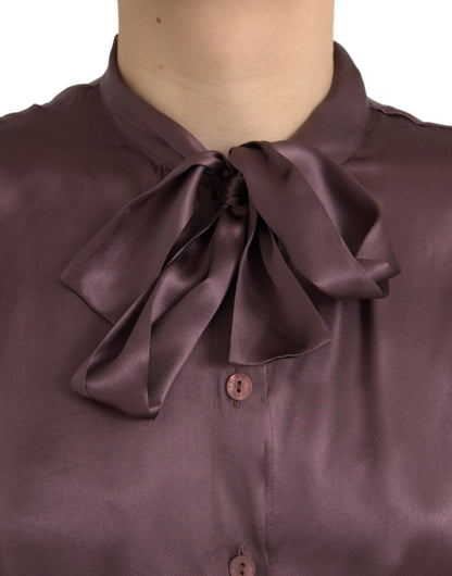 Dolce & Gabbana Brown Ascot Collar Long Sleeve Top Blouse Dolce & Gabbana