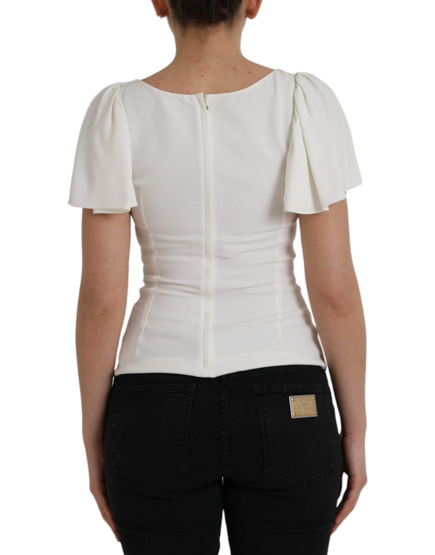 Dolce & Gabbana White Viscose Round Neck Short Sleeves Top Dolce & Gabbana