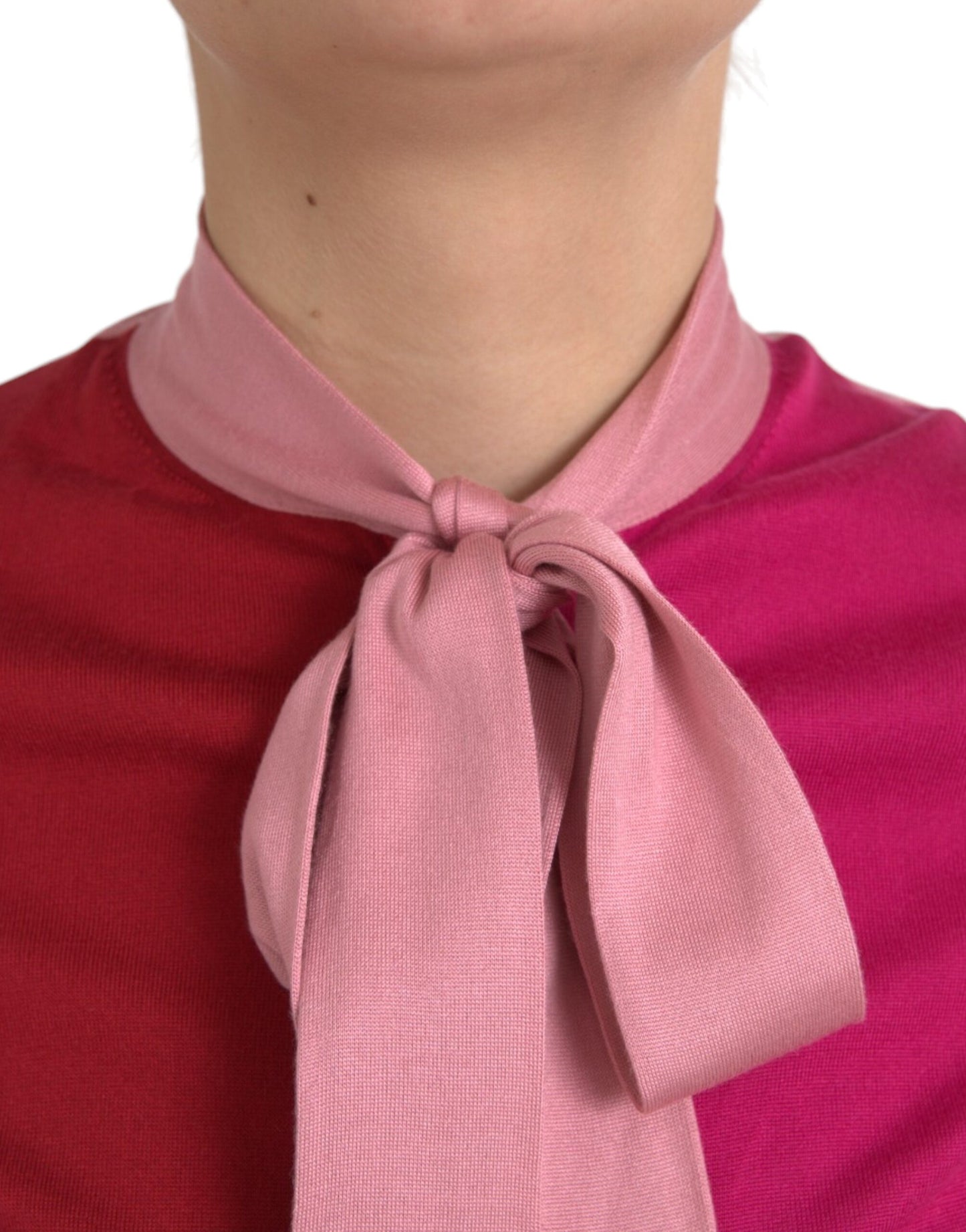 Dolce & Gabbana Pink Short Sleeves Pullover Ascot Collar Top Dolce & Gabbana