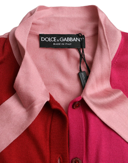 Dolce & Gabbana Pink Short Sleeves Pullover Ascot Collar Top Dolce & Gabbana