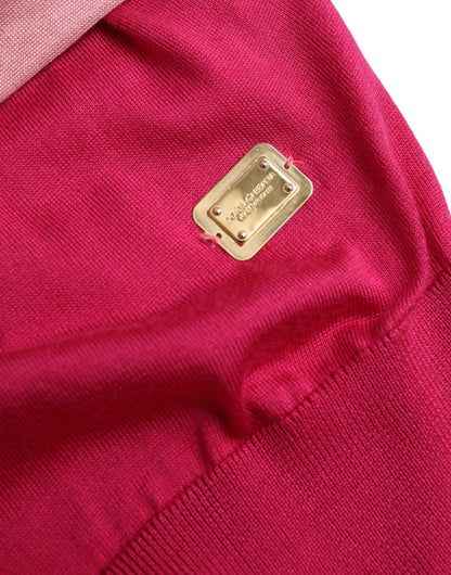 Dolce & Gabbana Pink Short Sleeves Pullover Ascot Collar Top Dolce & Gabbana