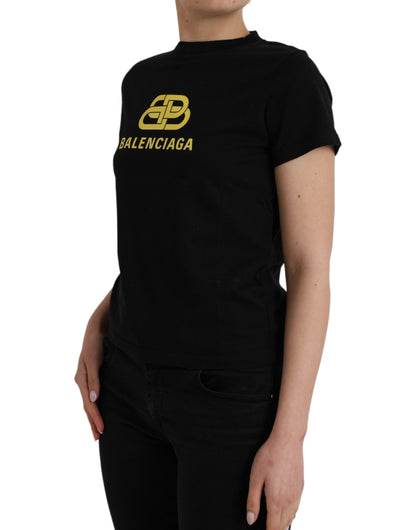 Balenciaga Black Cotton Logo Print Crew Neck Short Sleeves T-shirt Balenciaga