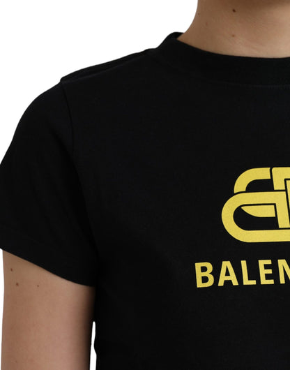 Balenciaga Black Cotton Logo Print Crew Neck Short Sleeves T-shirt Balenciaga