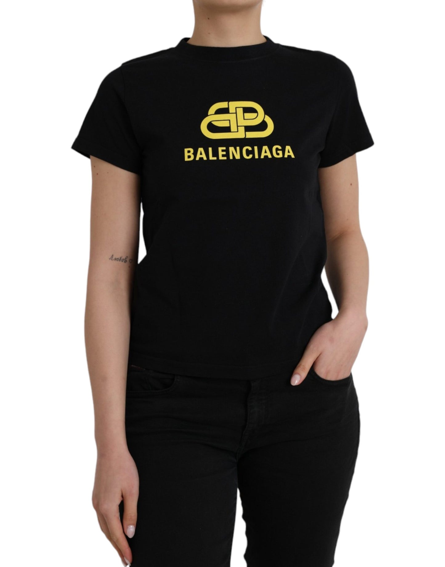 Balenciaga Black Cotton Logo Print Crew Neck Short Sleeves T-shirt Balenciaga