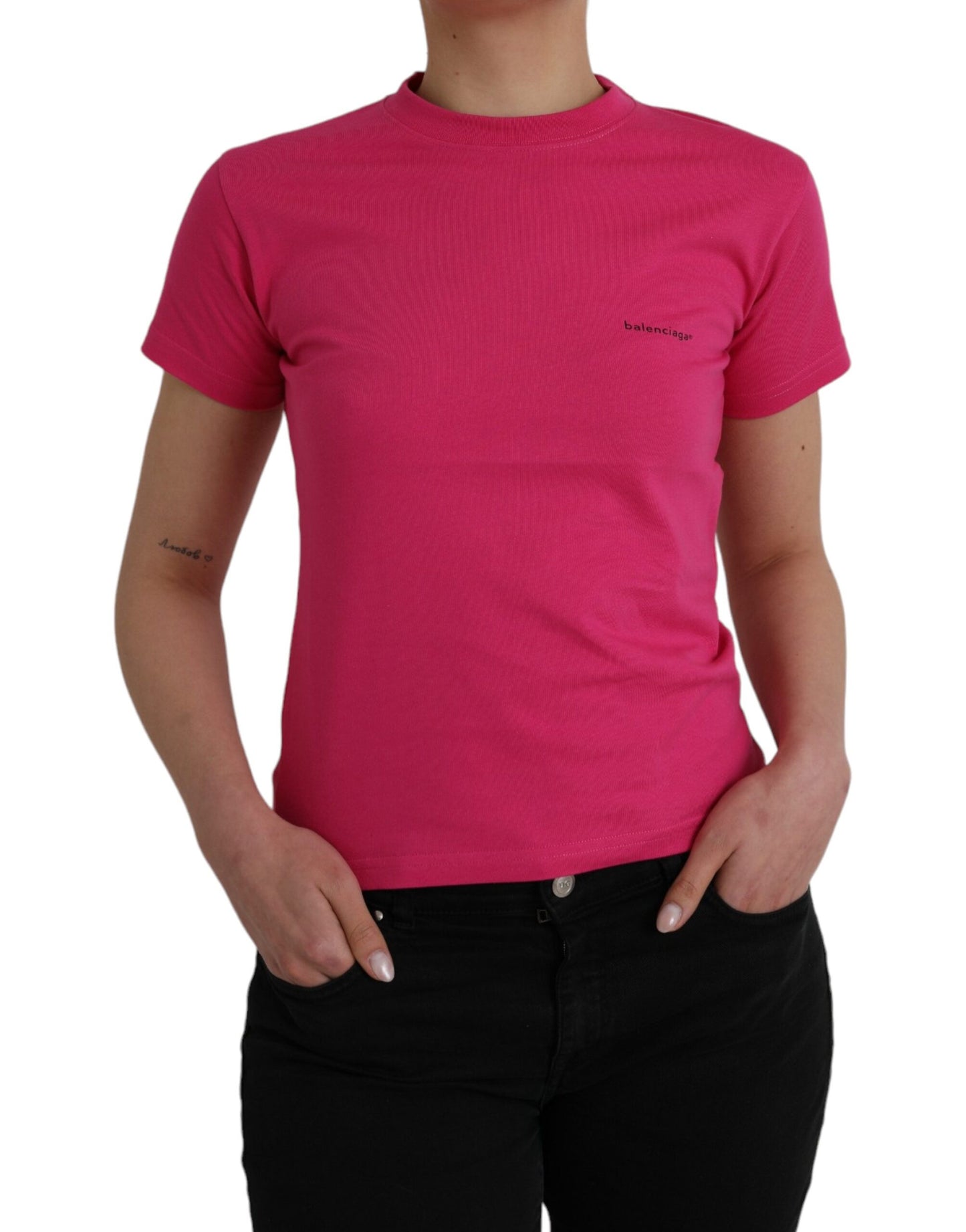 Balenciaga Pink Cotton Crew Neck Short Sleeves Tee Top T-shirt Balenciaga