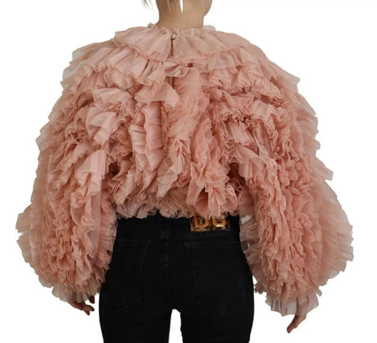 Dolce & Gabbana Pink Ruffles Long Sleeves Pullover Sweater Dolce & Gabbana