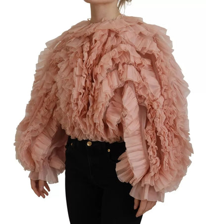 Dolce & Gabbana Pink Ruffles Long Sleeves Pullover Sweater Dolce & Gabbana