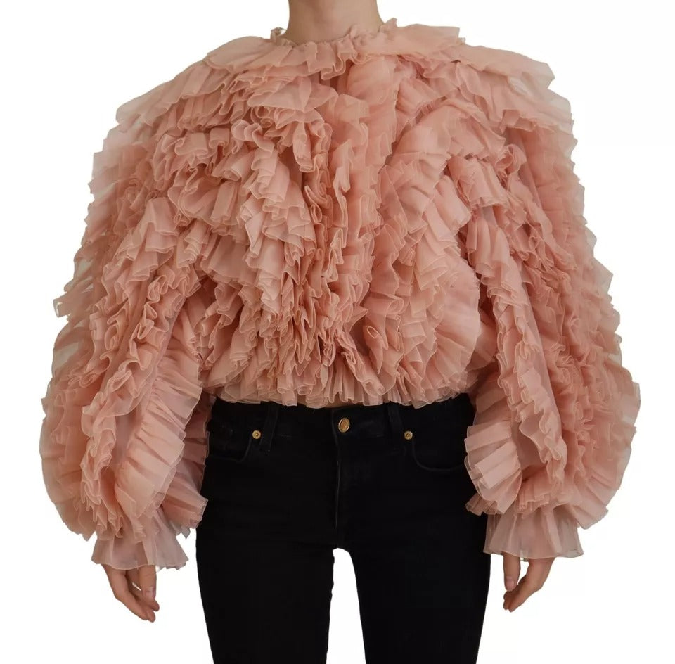 Dolce & Gabbana Pink Ruffles Long Sleeves Pullover Sweater Dolce & Gabbana