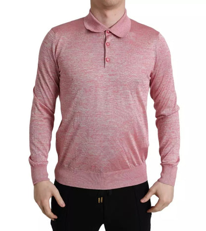 Dolce & Gabbana Pink Polyester Collared Men Pullover Sweater Dolce & Gabbana