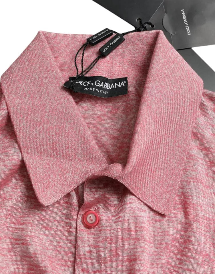 Dolce & Gabbana Pink Polyester Collared Men Pullover Sweater Dolce & Gabbana