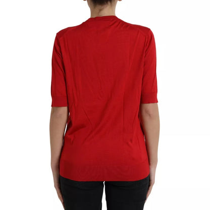 Dolce & Gabbana Red Silk Crewneck Short Sleeve Sweater Dolce & Gabbana