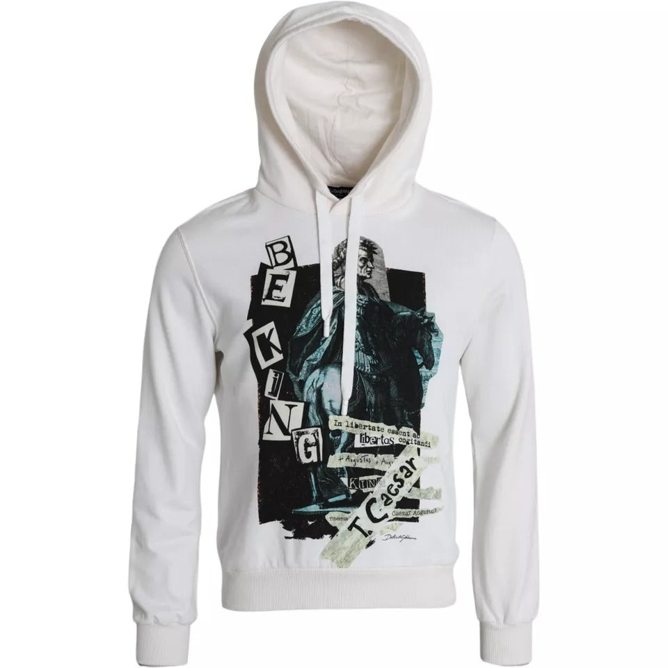 Dolce & Gabbana White Caesar Cotton Hooded Pullover Sweater Dolce & Gabbana