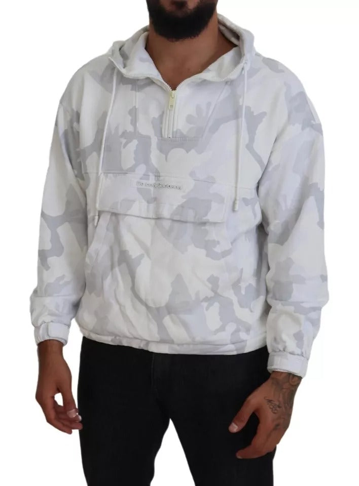 Dolce & Gabbana White Camouflage Hooded Sweatshirt Sweater Dolce & Gabbana