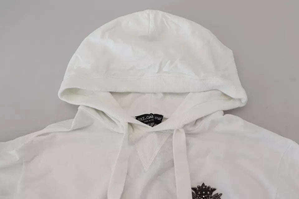 Dolce & Gabbana White Cotton Hooded Sweatshirt Sweater Dolce & Gabbana