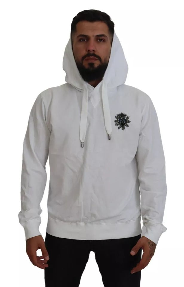 Dolce & Gabbana White Cotton Hooded Sweatshirt Sweater Dolce & Gabbana