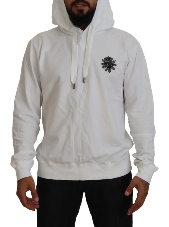 Dolce & Gabbana White Cotton Hooded Sweatshirt Sweater Dolce & Gabbana