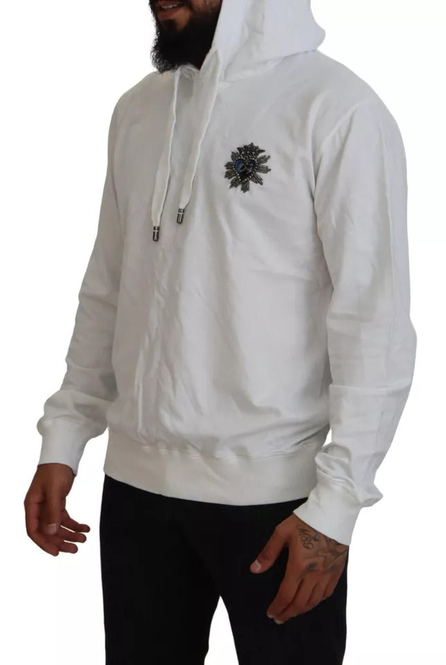 Dolce & Gabbana White Cotton Hooded Sweatshirt Sweater Dolce & Gabbana