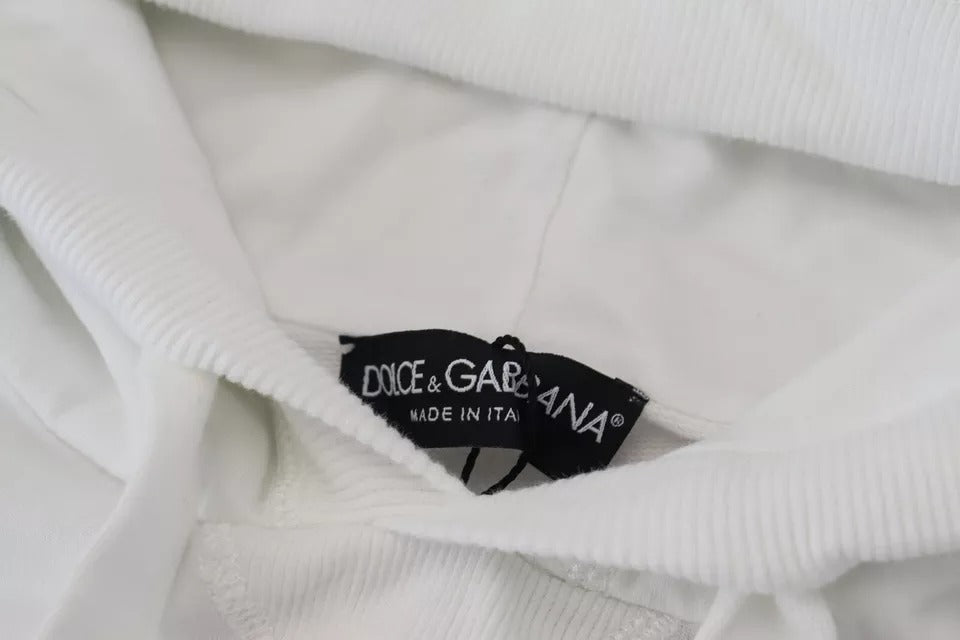 Dolce & Gabbana White Cotton Hooded Sweatshirt Sweater Dolce & Gabbana