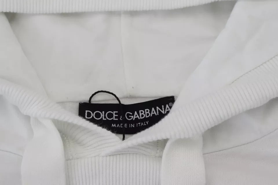 Dolce & Gabbana White Cotton Hooded Sweatshirt Logo Sweater Dolce & Gabbana