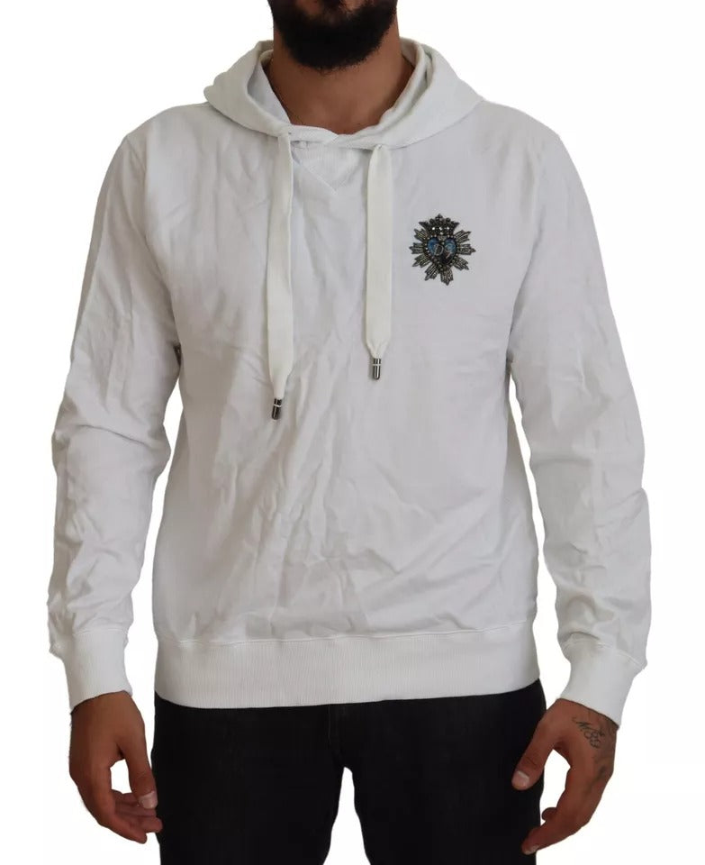 Dolce & Gabbana White Cotton Hooded Sweatshirt Logo Sweater