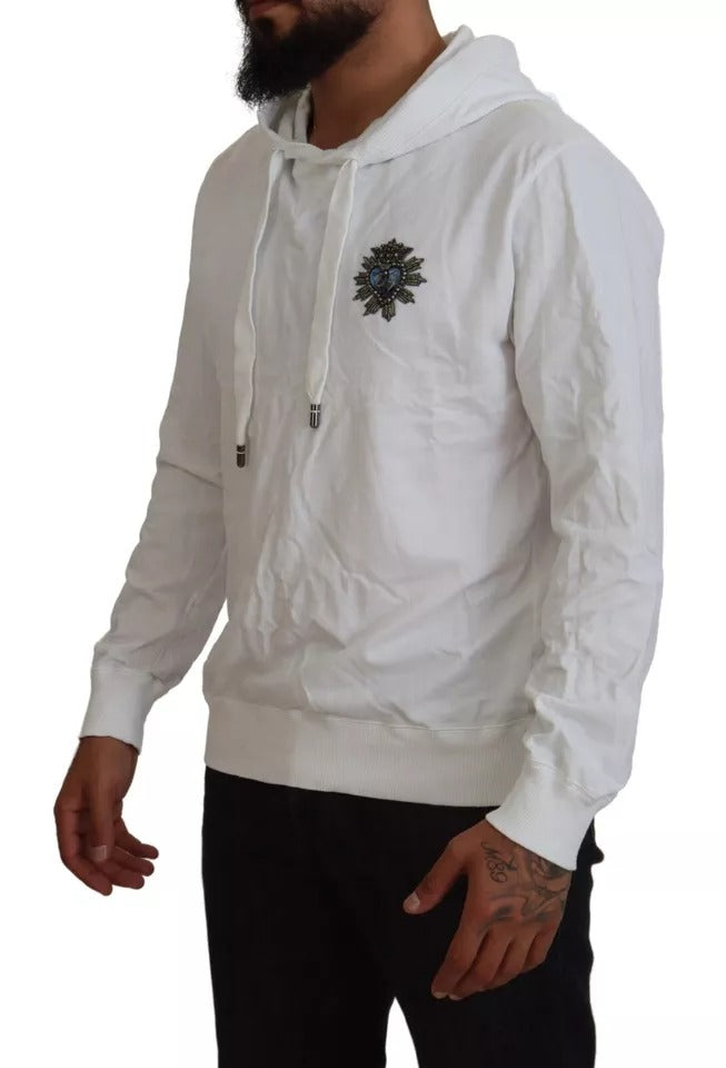 Dolce & Gabbana White Cotton Hooded Sweatshirt Logo Sweater Dolce & Gabbana