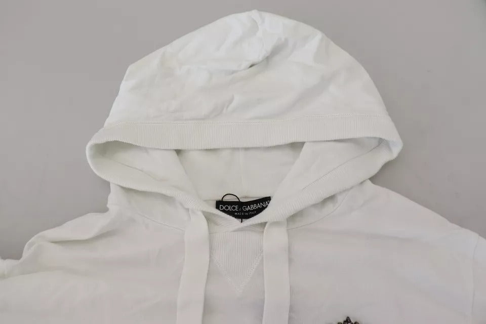 Dolce & Gabbana White Cotton Hooded Sweatshirt Logo Sweater Dolce & Gabbana